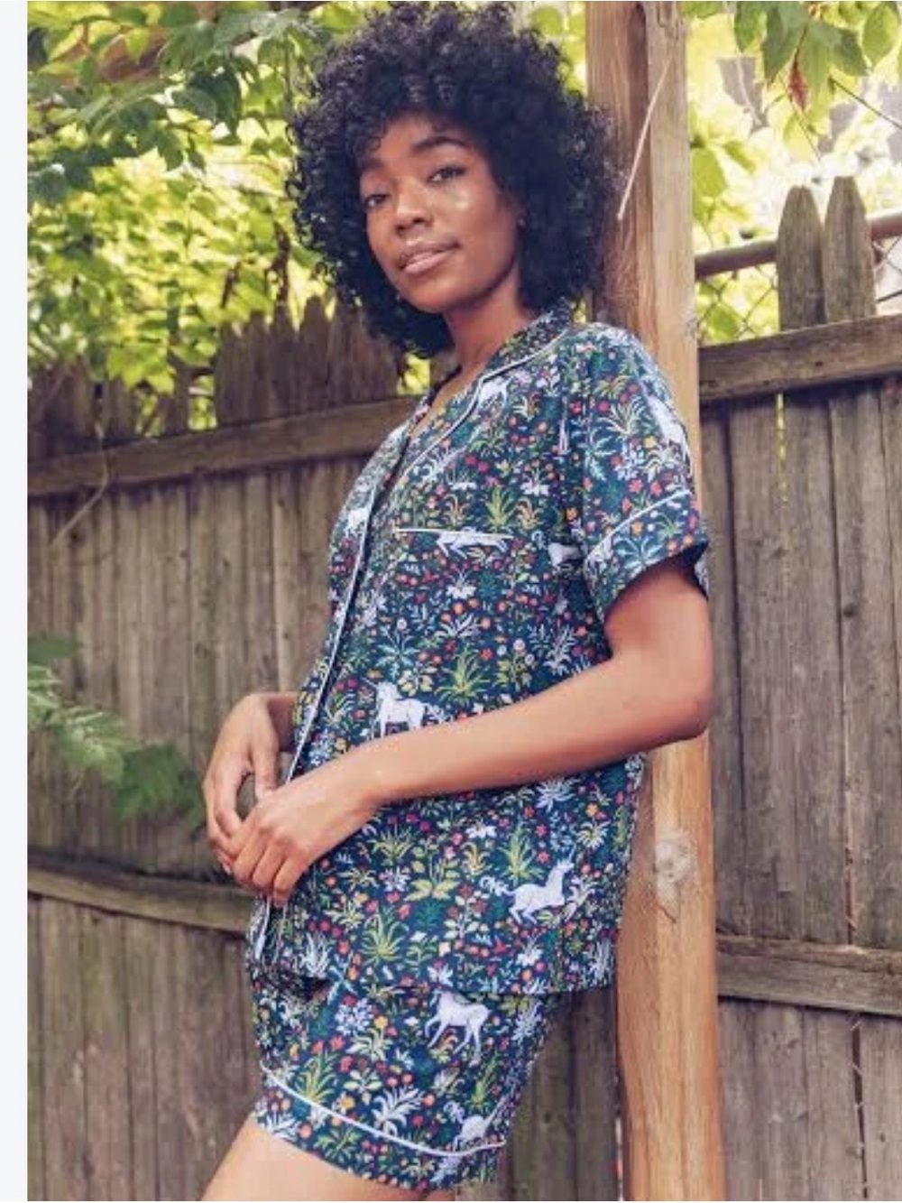 Anthropology XL Printfresh whimsical Unicorn Garden Green Pajama sleep Set Short